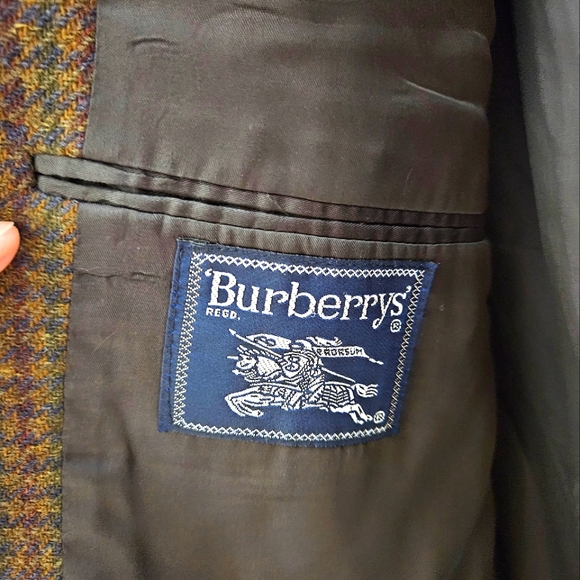 Vintage Burberrys Sport Coat Blazer Jacket Men's  Houndstooth Brown Pure Wool L. - Picture 7 of 11